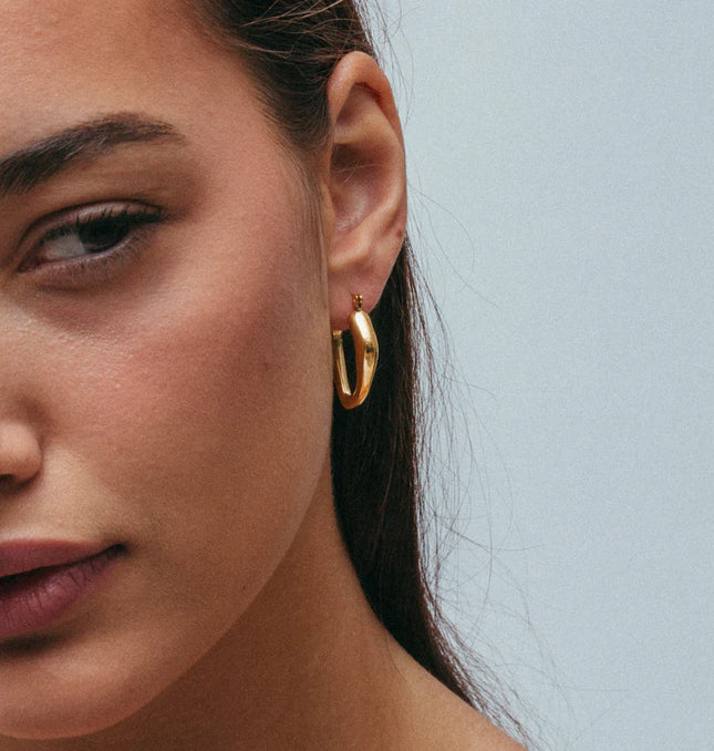 Golden Flow Hoop Earrings – Organic Elegance in Motion - Made In Solid Non-Tarnish Stainless Steel With 18K Gold-Plate