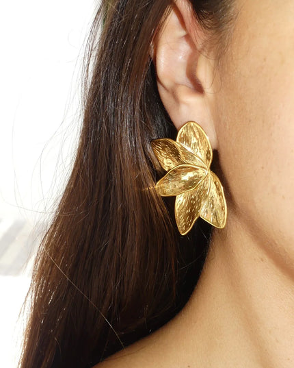 Golden Bloom Earrings – A Floral Symphony In Solid Non-Tarnish Stainless Steel With 18K Gold-Plate