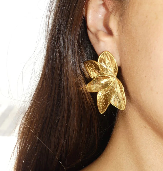 Golden Bloom Earrings – A Floral Symphony In Solid Non-Tarnish Stainless Steel With 18K Gold-Plate