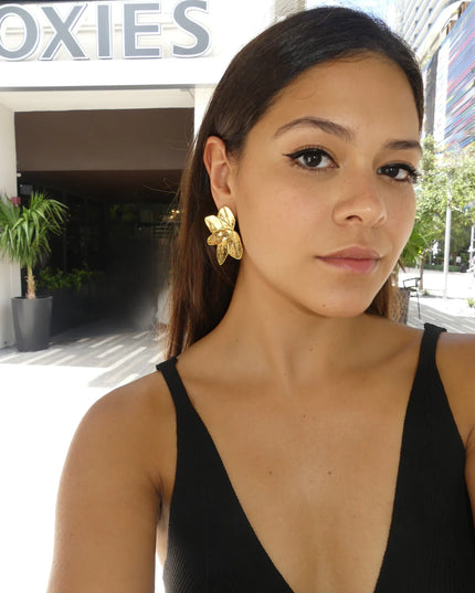 Golden Bloom Earrings – A Floral Symphony In Solid Non-Tarnish Stainless Steel With 18K Gold-Plate
