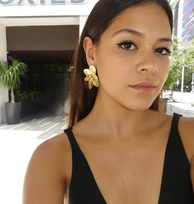 Golden Bloom Earrings – A Floral Symphony In Solid Non-Tarnish Stainless Steel With 18K Gold-Plate
