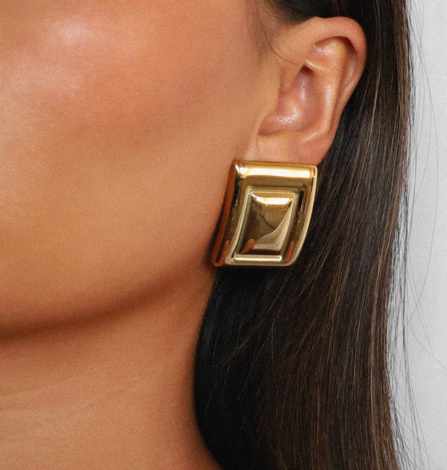 GOLDEN PYRAMID LUXE EARRINGS In Solid Non-Tarnish Stainless Steel With 18K Gold-Plate
