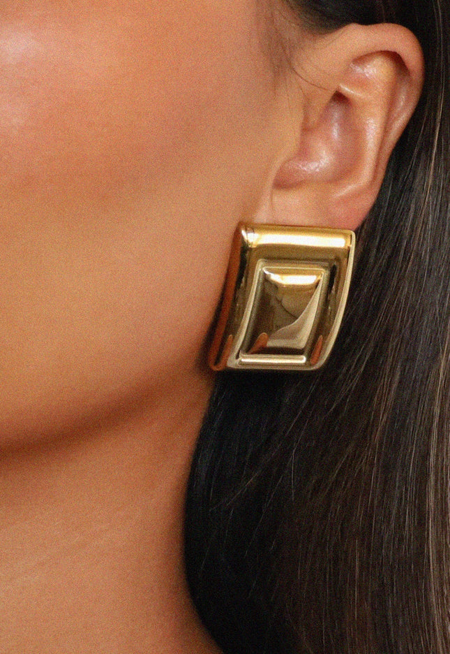 GOLDEN PYRAMID LUXE EARRINGS In Solid Non-Tarnish Stainless Steel With 18K Gold-Plate