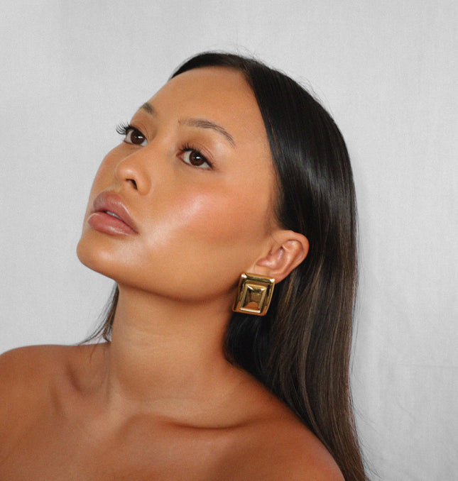 GOLDEN PYRAMID LUXE EARRINGS In Solid Non-Tarnish Stainless Steel With 18K Gold-Plate