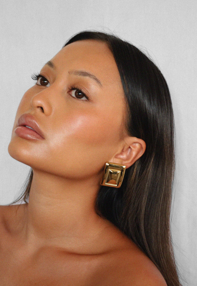GOLDEN PYRAMID LUXE EARRINGS In Solid Non-Tarnish Stainless Steel With 18K Gold-Plate