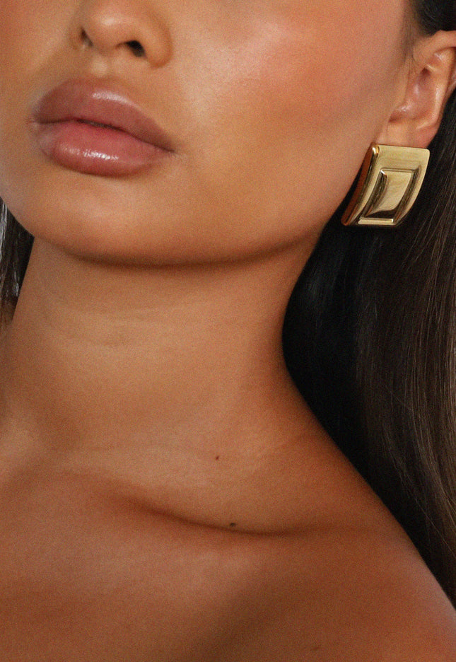 GOLDEN PYRAMID LUXE EARRINGS In Solid Non-Tarnish Stainless Steel With 18K Gold-Plate