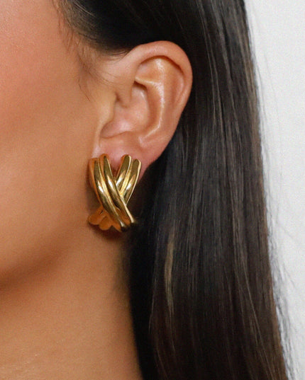THE POWER FOLD LUXE EARRINGS In Solid Non-Tarnish Stainless Steel With 18K Gold-Plate