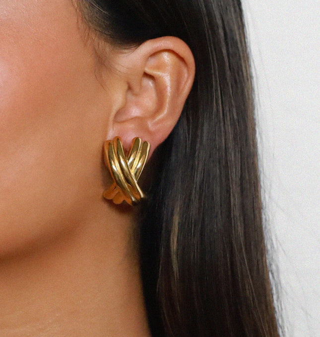 THE POWER FOLD LUXE EARRINGS In Solid Non-Tarnish Stainless Steel With 18K Gold-Plate
