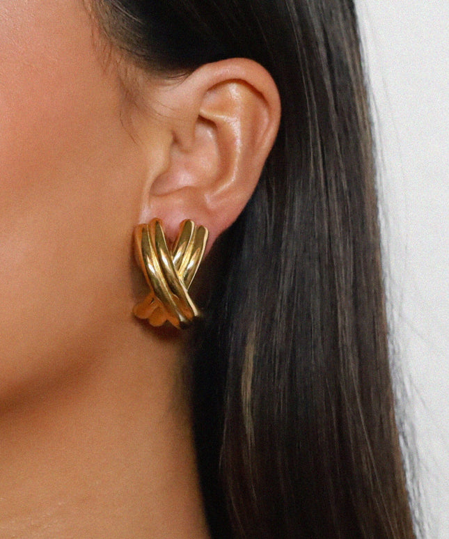 THE POWER FOLD LUXE EARRINGS In Solid Non-Tarnish Stainless Steel With 18K Gold-Plate