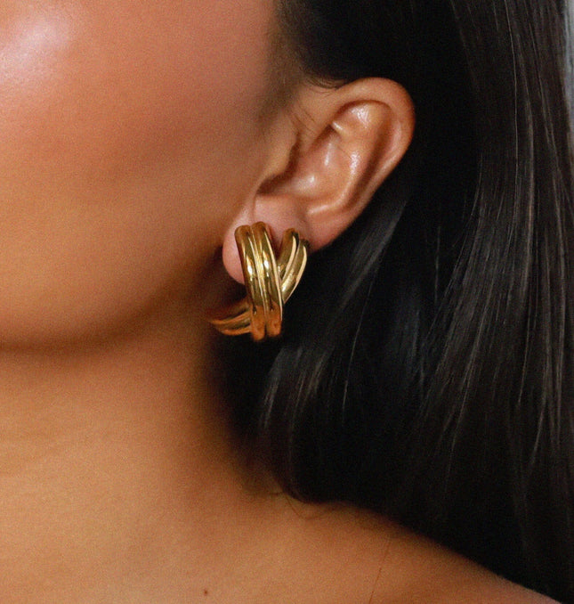 THE POWER FOLD LUXE EARRINGS In Solid Non-Tarnish Stainless Steel With 18K Gold-Plate