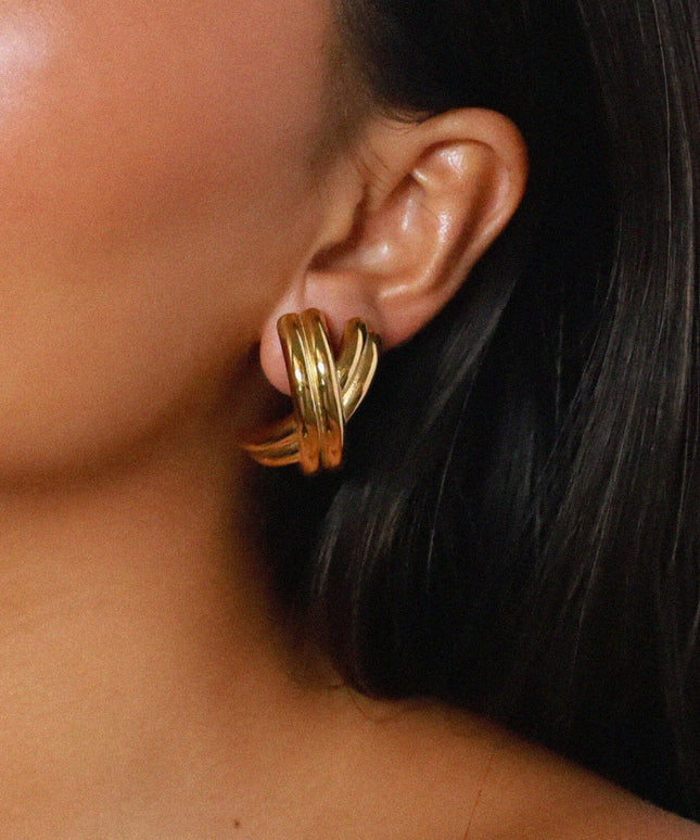 THE POWER FOLD LUXE EARRINGS In Solid Non-Tarnish Stainless Steel With 18K Gold-Plate
