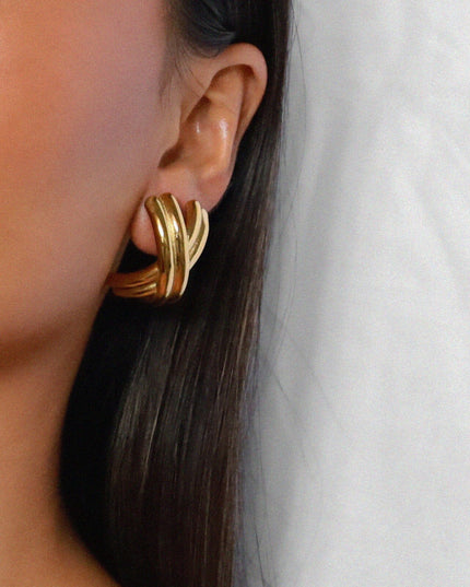 THE POWER FOLD LUXE EARRINGS In Solid Non-Tarnish Stainless Steel With 18K Gold-Plate