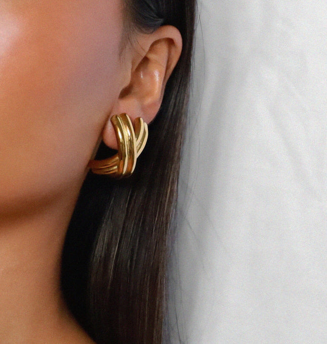 THE POWER FOLD LUXE EARRINGS In Solid Non-Tarnish Stainless Steel With 18K Gold-Plate
