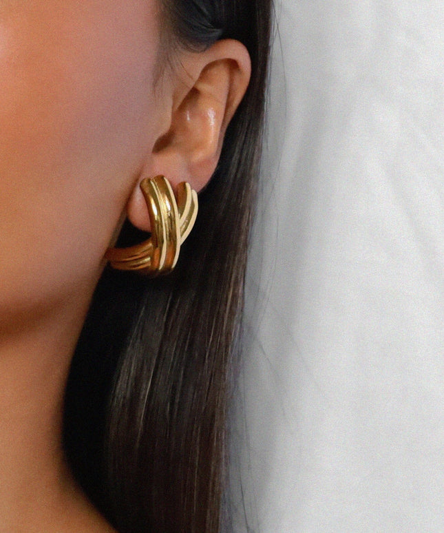 THE POWER FOLD LUXE EARRINGS In Solid Non-Tarnish Stainless Steel With 18K Gold-Plate