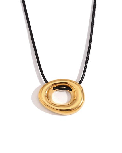 GOLDEN OVAL PENDANT - NECKLACE In Solid Non-Tarnish Stainless Steel With 18K Gold-Plate