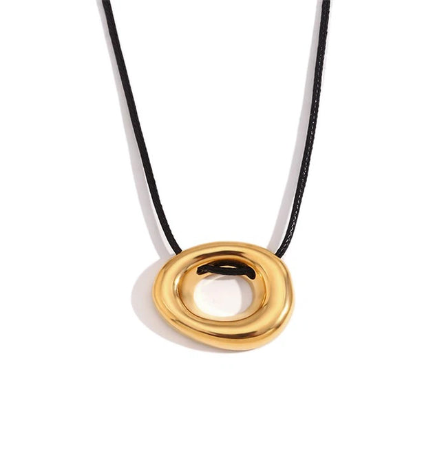 GOLDEN OVAL PENDANT - NECKLACE In Solid Non-Tarnish Stainless Steel With 18K Gold-Plate
