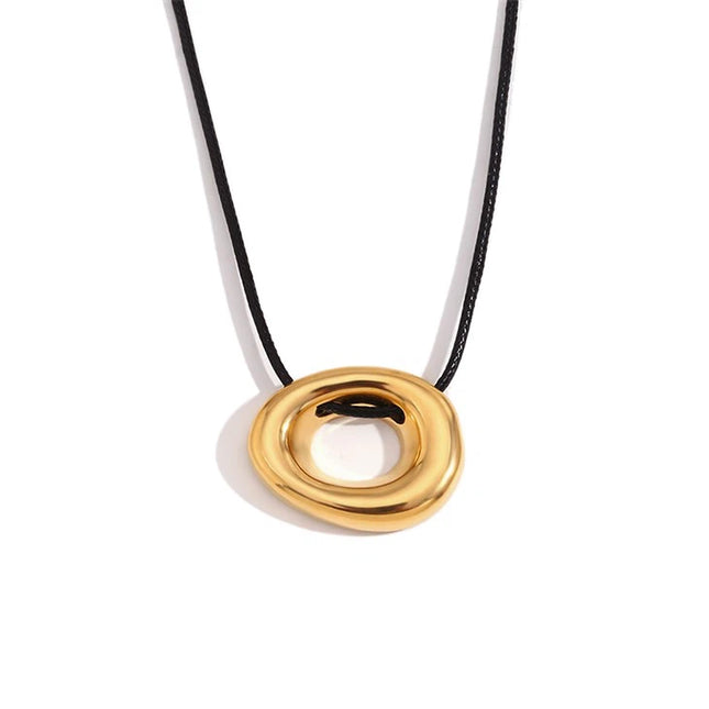 GOLDEN OVAL PENDANT - NECKLACE In Solid Non-Tarnish Stainless Steel With 18K Gold-Plate
