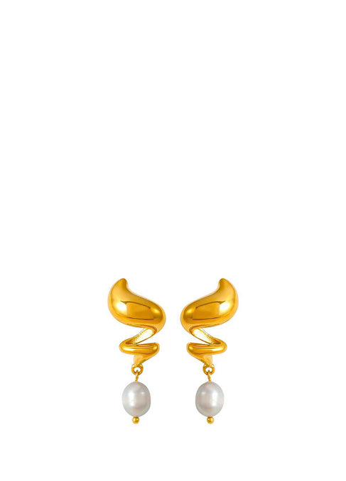 MUSE DROP EARRINGS – GOLD & PEARL In Solid Non-Tarnish Stainless Steel With 18K Gold-Plate