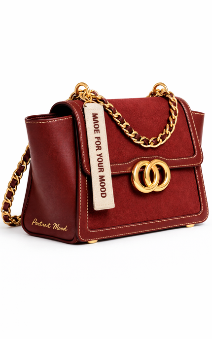 P|M SCANDAL Chain Shoulder Bag - Vintage Mahogany Suede