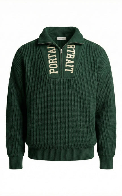 PORTRAIT HALF-ZIP COLLECTOR KNIT — EMERALD EDITION