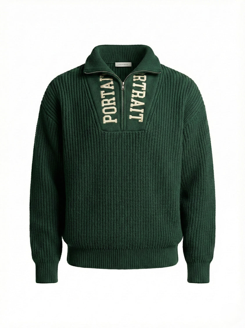 PORTRAIT HALF-ZIP COLLECTOR KNIT — EMERALD EDITION