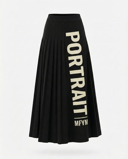 Portrait Identity Pleated Maxi Skirt — Black