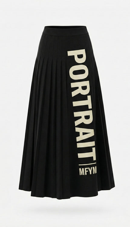 Portrait Identity Pleated Maxi Skirt — Black
