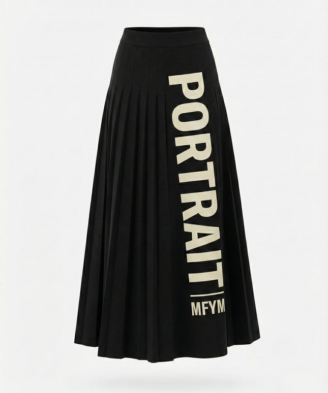 Portrait Identity Pleated Maxi Skirt — Black