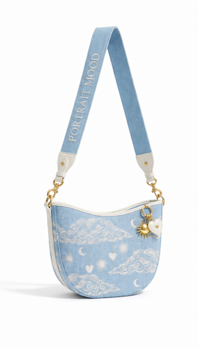 The P|M Horizon Crescent Shoulder Bag - Céleste Toile Edition