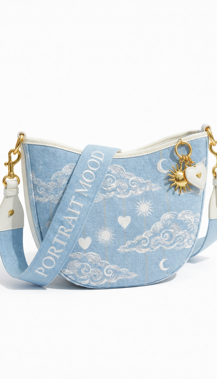 The P|M Horizon Crescent Shoulder Bag - Céleste Toile Edition