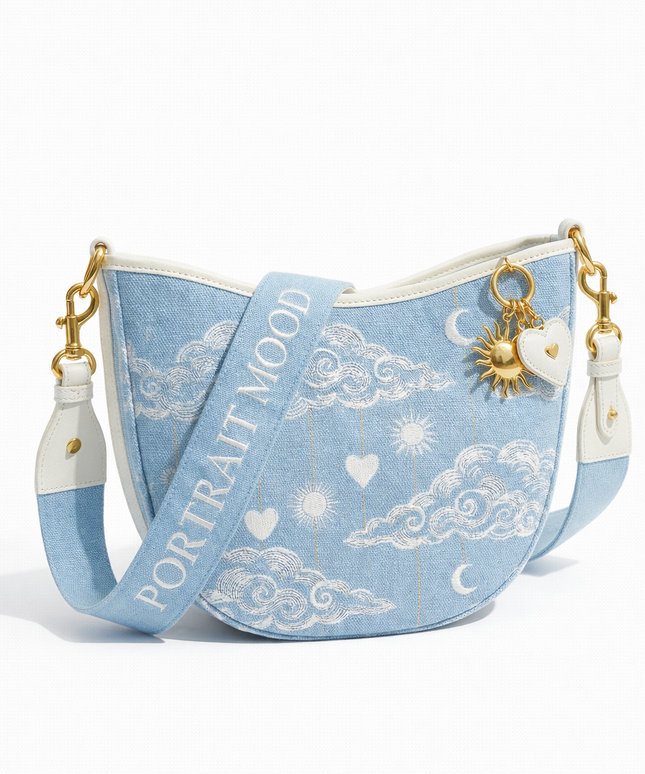 The P|M Horizon Crescent Shoulder Bag - Céleste Toile Edition