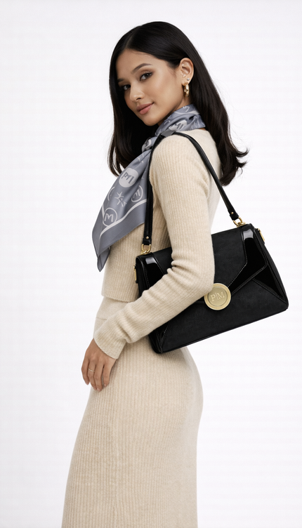 P|M ALLURE Shoulder Bag - Noir Patent Mixed-Media