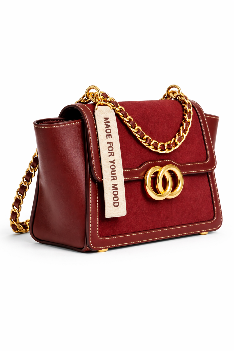 P|M SCANDAL Chain Shoulder Bag - Vintage Mahogany Suede