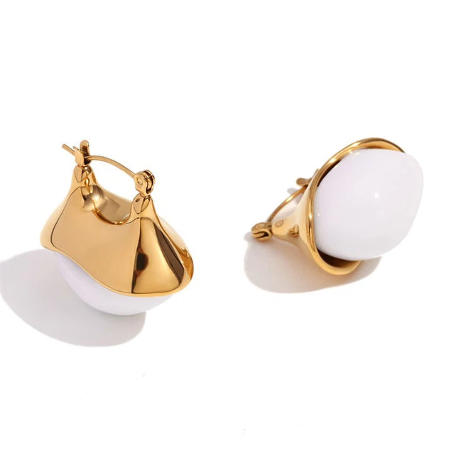 Aurora Pearl Hoops – Sculpted Elegance in Gold & White
